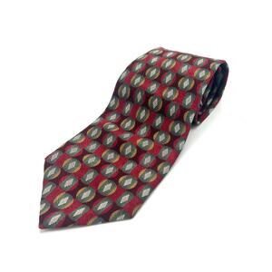 Albert Nipon 100% Silk Red Green and Gold Geometric Print Tie